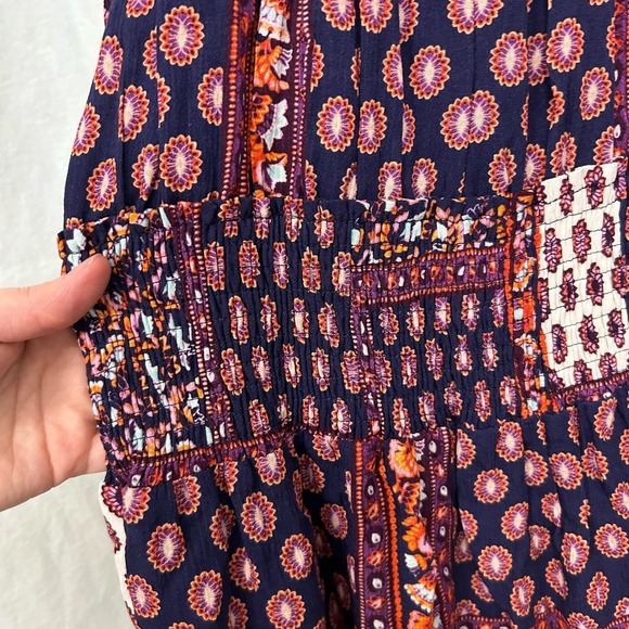 Womens Off Shoulder Dress Large Boho Smocking Flowy Floral Bloomcore Lightweight - Picture 3 of 13